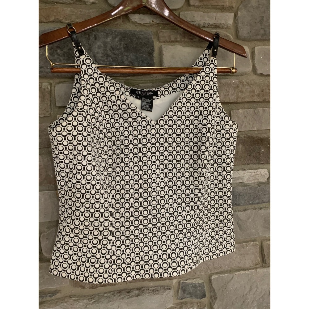 Etcetera Geometric Print Tank Top V-Neck Camisole Black White Vintage Retro 6